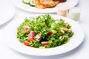 Healthy salad topping with crab stick