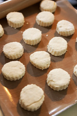 Scones prepared for baking on tray