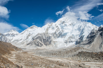 The Himalayas mountain range view from Kala Patthar (5,643 m) one of highlights of an Everest Base Camp trek. The peak has great views of Mt.Everest.