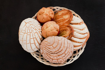 Mexican Sweet bread assorted in Mexico, traditional breakfast bakery