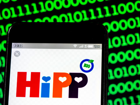 Kiev, Ukraine, April 22, 2019, illustrative editorial. In this photo illustration a Hipp Holding seen displayed on a smart phone