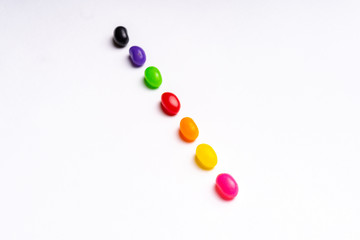 colorful jelly beans candies white background Top view