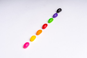 colorful jelly beans candies white background Top view