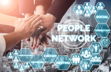 Human Resources Recruitment and People Networking Concept. Modern graphic interface showing...