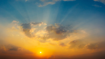 Fototapeta premium Sunrise in the sky with blue and orange natural background.