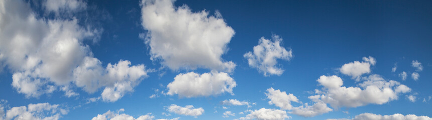 Panoramic view of blue sky with white clouds, natural backgrounds