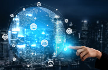 Internet of Things and Communication Technology Concept - Modern graphic interface showing smart...