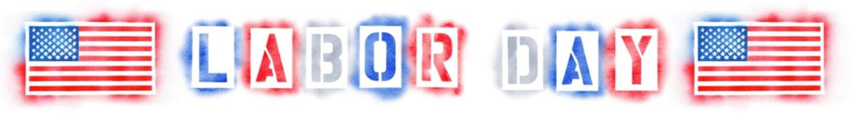 American USA flag and Labor Day text in red, white, and blue spray paint stencils isolated on white