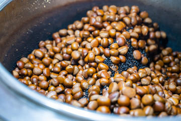 cooking chestnuts in chestnut roasting machine