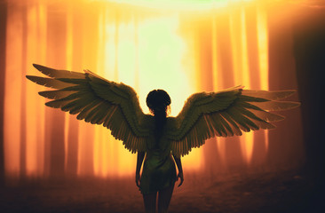 An angel in mystic forest,3d illustration - 285870724