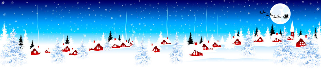 Little village on Christmas Eve 2. Little village on Christmas Eve on blue winter background. Snow-covered village. Night scene of winter rural landscape on Christmas Eve