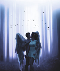 An angel and the woman in mystic forest,3d illustration © Joe Therasakdhi