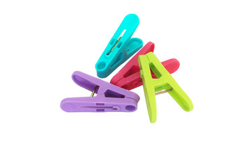 Colorful plastic cloth clamp isolate on white background, plastic clamp