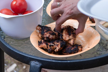 Yummy fresh meat on the grill in the garden