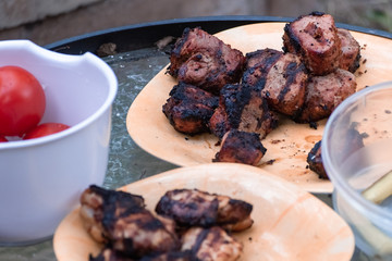 Yummy meat on the grill in the garden