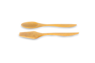 Wood Spoon and fork isolate on white background