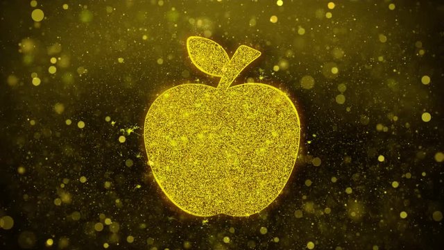 Apple Icon Golden Glitter Glowing Lights Shine Particles. Object, Shape, Web, Design, Element, symbol 4K Loop Animation.