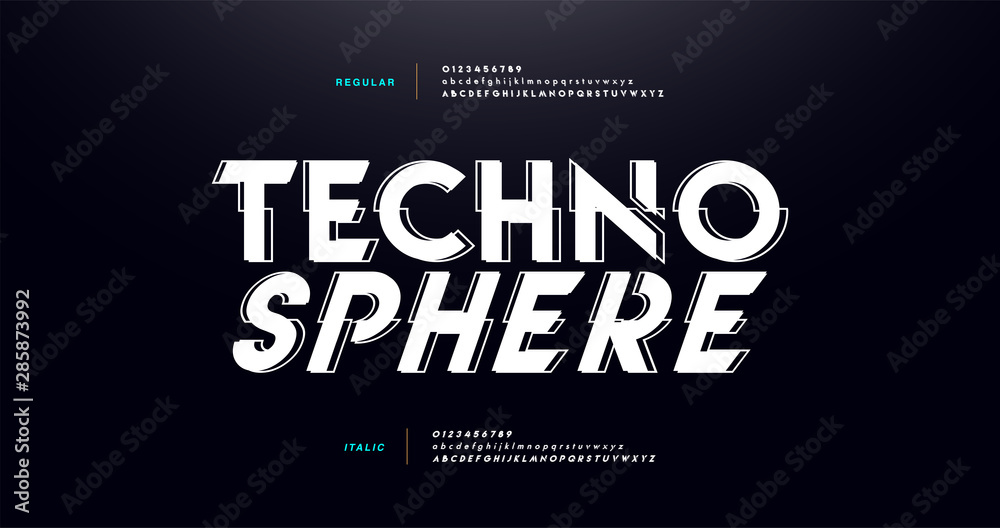 Fototapete abstract glitch digital alphabet font and number. typography urban future creative design thin line 