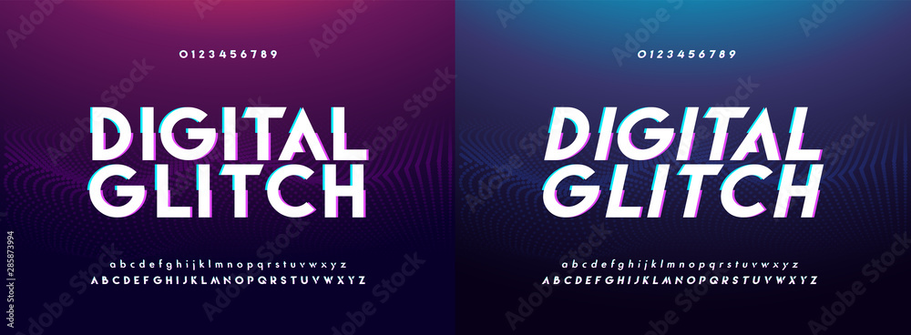 Fototapete abstract glitch digital alphabet font and number. typography urban future creative design analog mod