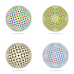 Set of abstract colorful balls isolated halftone spheres with dots design template