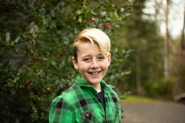 Portrait of a cute smiling boy outdoors