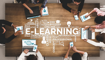 E-learning and Online Education for Student and University Concept. Graphic interface showing...