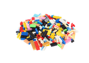 Colorful plastic block toy isolate on white background