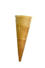 Empty waffle Cup for ice cream isolated on white background. Waffle cone on white background. Empty sugar waffle cones. 