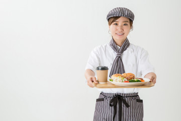 コックコートを着た女性