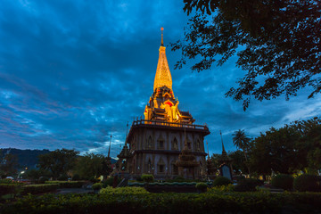 beautiful pagoda in Chalong temple Phuket Thailand. Chalong temple is a land mark for tourists.. all tourists like to visit Chalong temple