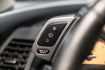 Car controller on steerling wheel ,System Function  in car. modern car interior.