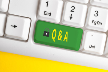 Text sign showing Q And A. Business photo text a period of time or an occasion when someone answers...