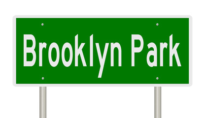 Rendering of a green highway sign for Brookyn Park Minnesota