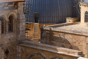 Stairs to door in main dome of Church of the Holy Sepulchre in Jerusalem