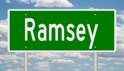 Rendering of a green highway sign for Ramsey  Minnesota