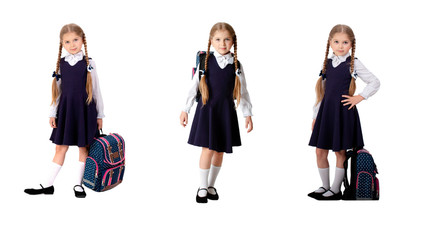 girl schoolgirl in school uniform on white background