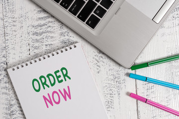 Word writing text Order Now. Business photo showcasing the activity of asking for goods or services...