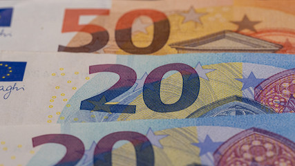 50 und 20 Euro-Banknotengeld (EUR), Währung der Europäischen Union
