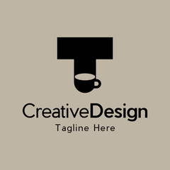 Template Logo Creative Initial Letter T and coffee bean shape concept, logo coffee and eatery. Coffee mug Logo of Letter T café shop icon restaurant