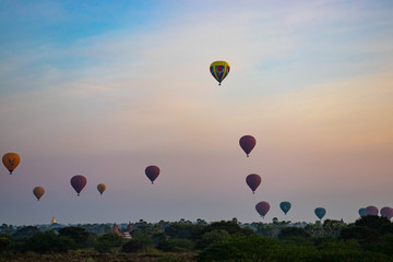A beautiful view of a sunrise in Bagan, Myanmar