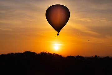 A beautiful view of a sunrise in Bagan, Myanmar