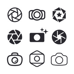 Photographer logo design elements, photography and photo camera icon, diaphragm symbol
