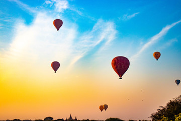 A beautiful view of a sunrise in Bagan, Myanmar