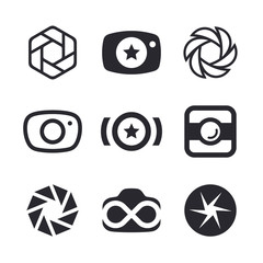 Photographer logo design elements, photography and photo camera icon, diaphragm symbol