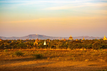 A beautiful view of a sunrise in Bagan, Myanmar
