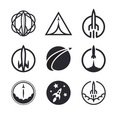 Rocket logo design, space emblems, spaceship launch, aviation icons