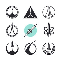 Rocket logo design, space emblems, spaceship launch, aviation icons © pne