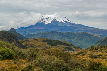 Landscape with the peak of the Artisana volcano with snow and ice inside Antisana Ecological...