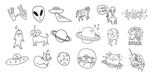 Set on a space theme with doodle aliens monsters