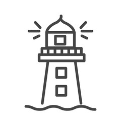 Lighthouse and ocean waves icon isolated. Modern outline on white background